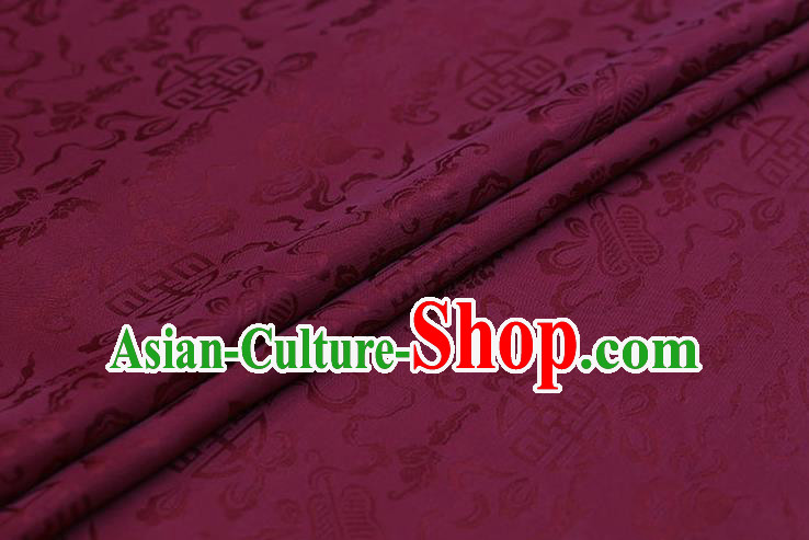 Traditional Chinese Wine Red Brocade Palace Cucurbit Ribbon Pattern Satin Plain Cheongsam Silk Drapery