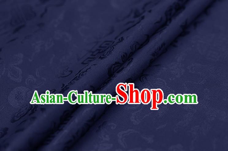 Traditional Chinese Navy Brocade Palace Cucurbit Ribbon Pattern Satin Plain Cheongsam Silk Drapery