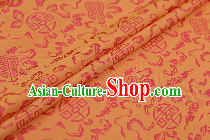 Traditional Chinese Orange Brocade Palace Cucurbit Ribbon Pattern Satin Plain Cheongsam Silk Drapery