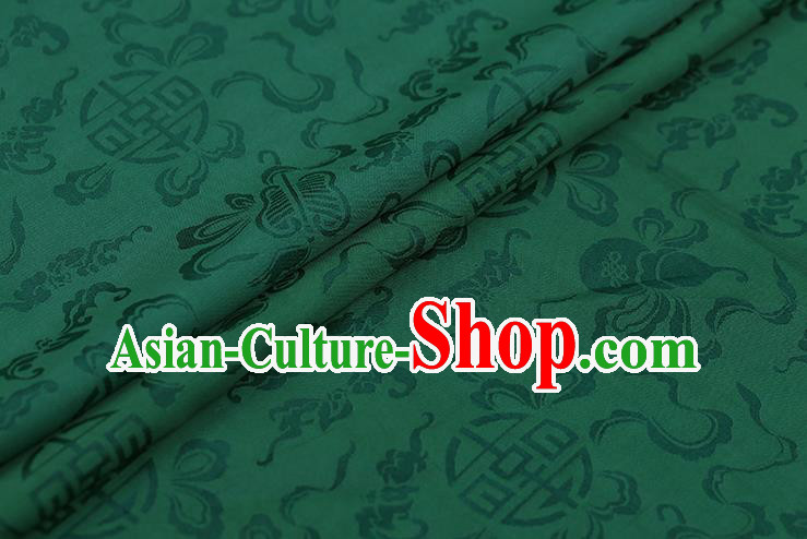 Traditional Chinese Deep Green Brocade Palace Cucurbit Ribbon Pattern Satin Plain Cheongsam Silk Drapery