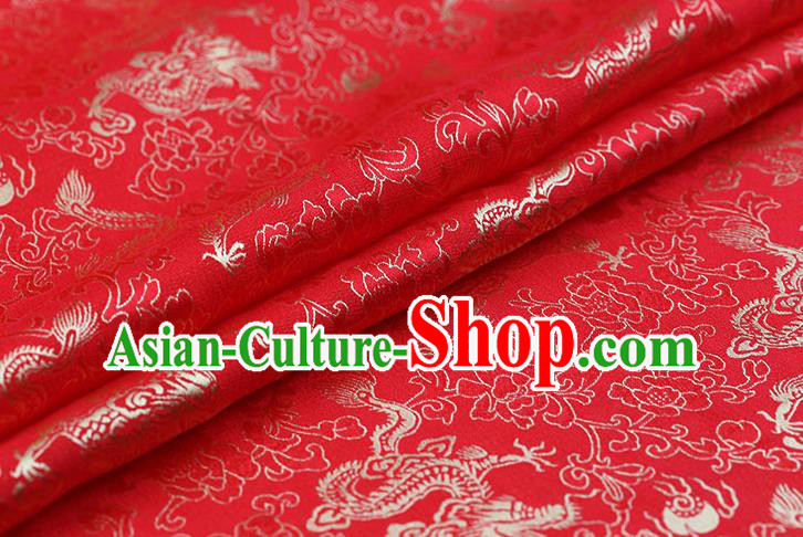 Traditional Chinese Red Brocade Palace Dragons Pattern Satin Plain Cheongsam Silk Drapery