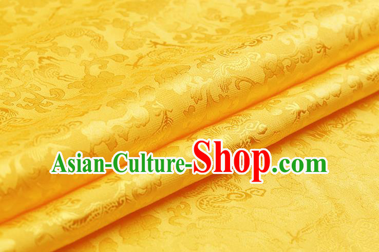 Traditional Chinese Yellow Brocade Palace Dragons Pattern Satin Plain Cheongsam Silk Drapery