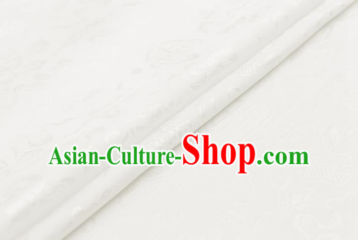 Traditional Chinese White Brocade Palace Cucurbit Ribbon Pattern Satin Plain Cheongsam Silk Drapery