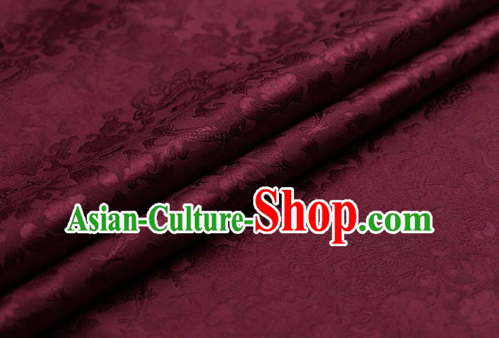 Traditional Chinese Wine Red Brocade Palace Dragons Pattern Satin Plain Cheongsam Silk Drapery