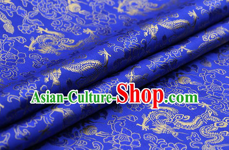 Traditional Chinese Royalblue Brocade Palace Dragons Pattern Satin Plain Cheongsam Silk Drapery