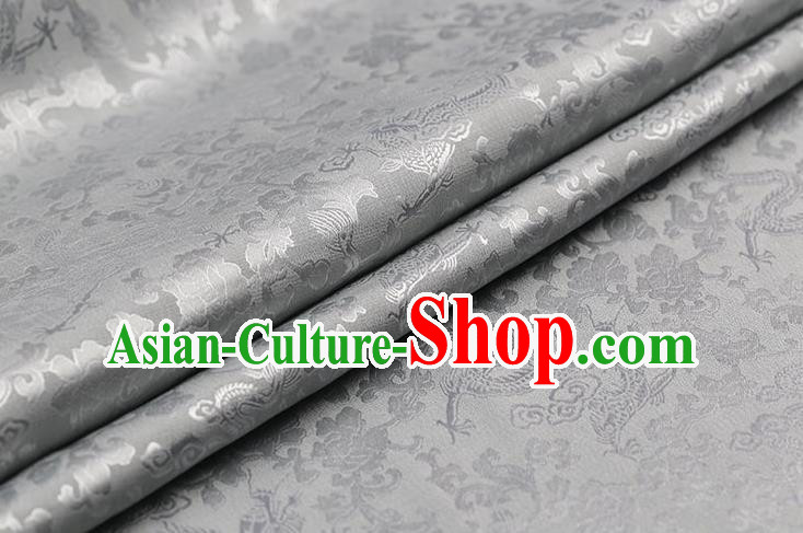 Traditional Chinese Grey Brocade Palace Dragons Pattern Satin Plain Cheongsam Silk Drapery