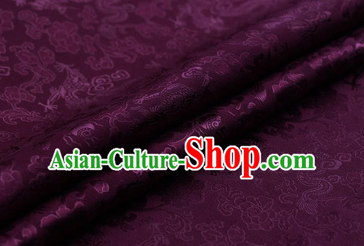 Traditional Chinese Purple Brocade Palace Dragons Pattern Satin Plain Cheongsam Silk Drapery