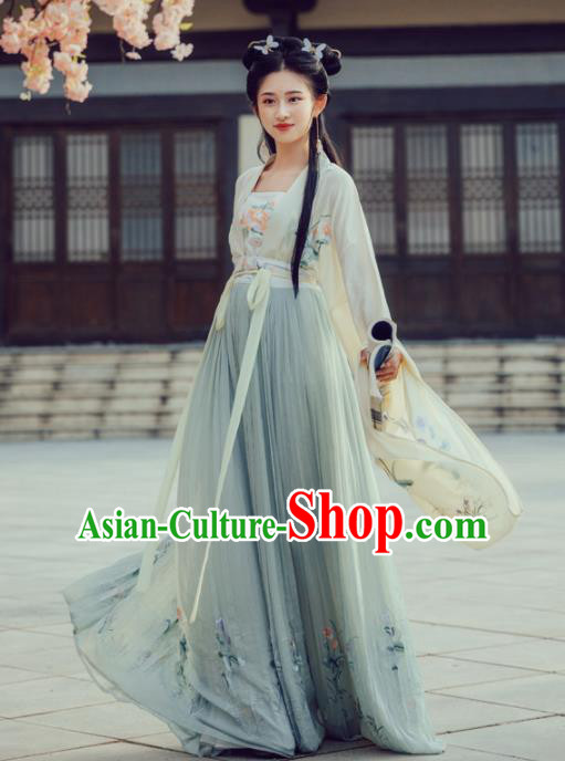 Chinese Ancient Tang Dynasty Princess Embroidered Costumes Hanfu Dress for Women