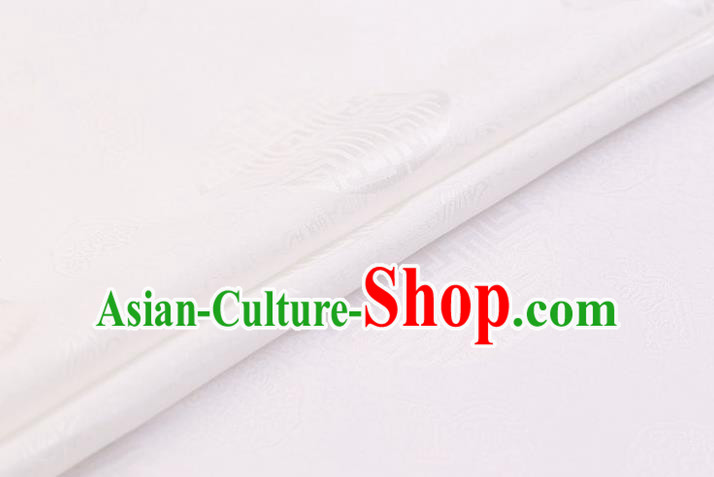 Chinese Traditional White Brocade Fabric Palace Pattern Satin Plain Cheongsam Silk Drapery