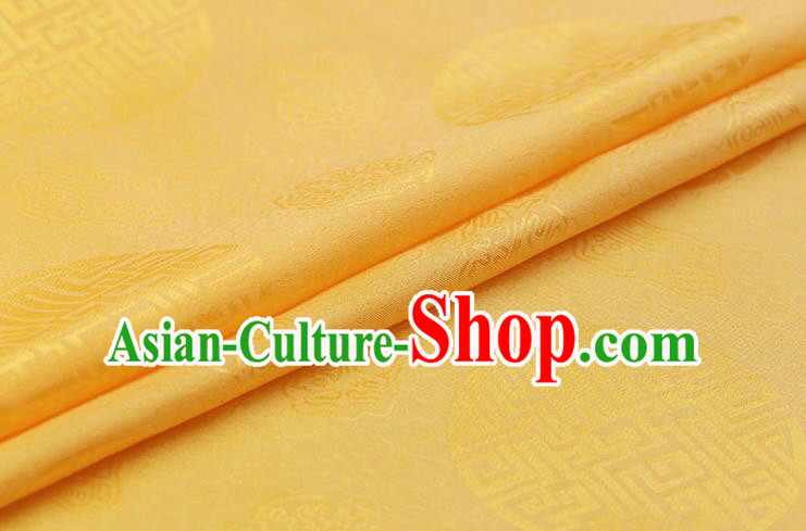 Chinese Traditional Yellow Brocade Fabric Palace Pattern Satin Plain Cheongsam Silk Drapery