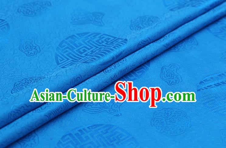 Chinese Traditional Blue Brocade Fabric Palace Pattern Satin Plain Cheongsam Silk Drapery