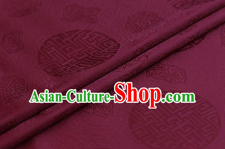 Chinese Traditional Purplish Red Brocade Fabric Palace Pattern Satin Plain Cheongsam Silk Drapery
