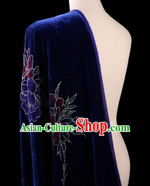 Chinese Traditional Royalblue Velvet Fabric Palace Pattern Cheongsam Pleuche Silk Drapery