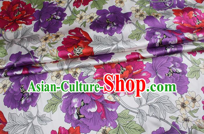 Chinese Traditional Brocade Fabric Palace Peony Pattern White Satin Plain Cheongsam Silk Drapery