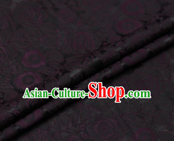Chinese Traditional Gambiered Guangdong Gauze Fabric Palace Purple Peony Pattern Satin Plain Cheongsam Silk Drapery
