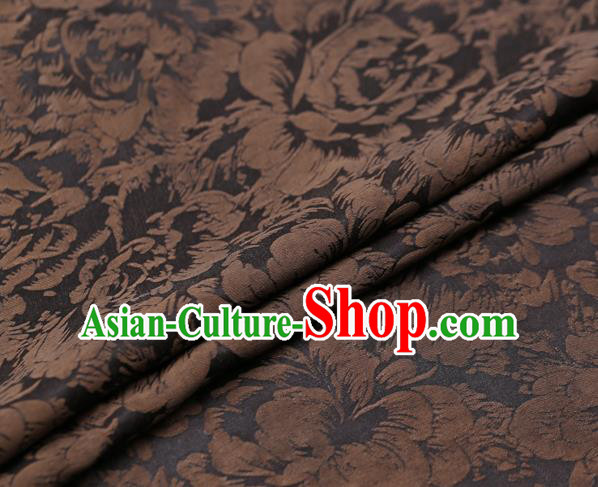 Chinese Traditional Cheongsam Silk Drapery Gambiered Guangdong Gauze Fabric Palace Brown Peony Pattern Satin Plain