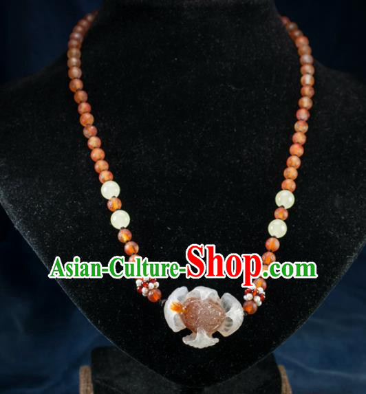 Chinese Traditional Jewelry Accessories Ancient Hanfu Icy Agate Lotus Necklace for Women