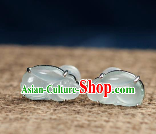 Chinese Traditional Jewelry Accessories Ancient Hanfu Icy Jadeite Rabbit Earrings for Women