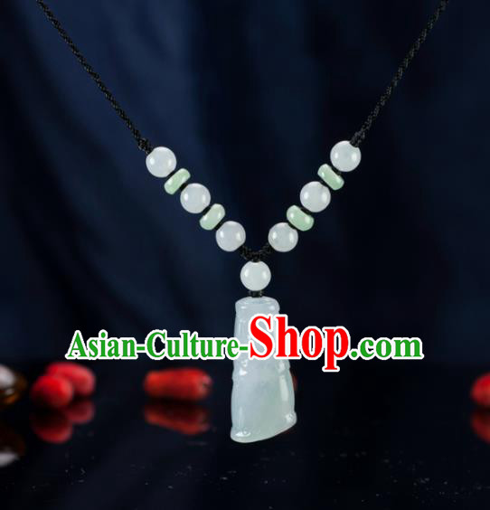 Chinese Traditional Jewelry Accessories Ancient Jade Carving Necklace Jadeite Bamboo Pendant