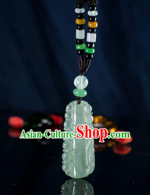 Chinese Traditional Jewelry Accessories Ancient Jade Carving Bamboo Necklace Jadeite Pendant