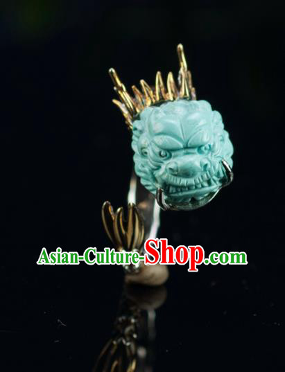 Chinese Traditional Jewelry Accessories Ancient Hanfu Kallaite Carving Dragon Rings for Women
