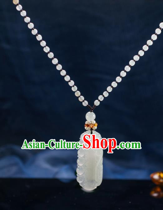 Chinese Traditional Jewelry Accessories Ancient Ice Jade Necklace Jadeite Carving Bamboo Pendant