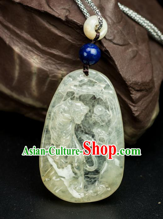 Chinese Traditional Jewelry Accessories Ancient Ice Jade Necklace Yellow Jadeite Carving Tiger Pendant