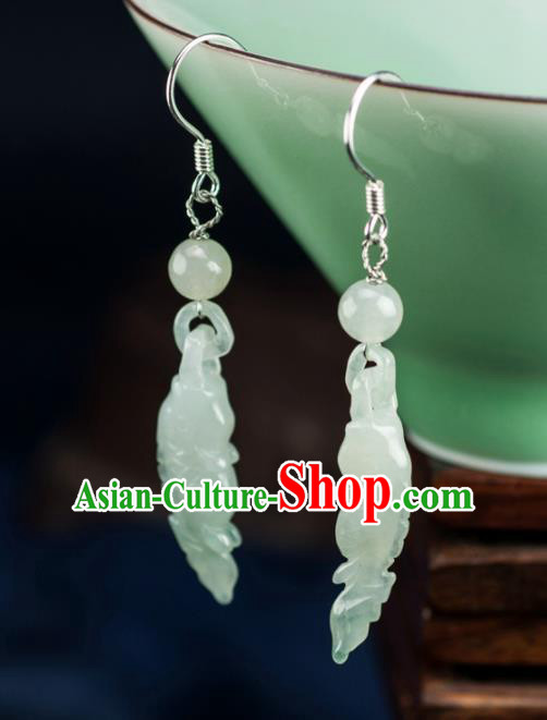 Chinese Traditional Jewelry Accessories Ancient Hanfu Jade Fishes Earrings for Women