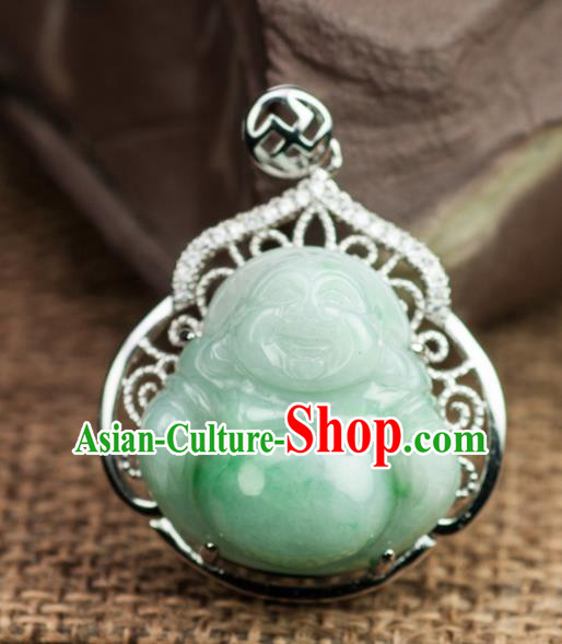 Chinese Traditional Jewelry Accessories Ancient Jade Maitreya Buddha Necklace Jadeite Pendant