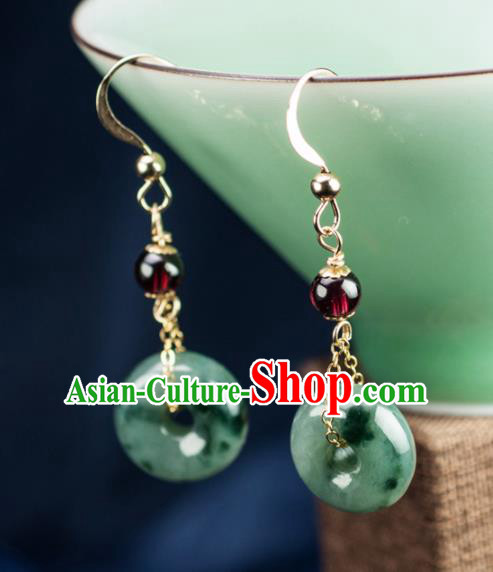 Chinese Traditional Jewelry Accessories Ancient Hanfu Jade Peace Buckle Earrings for Women