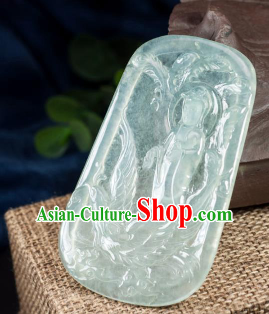 Chinese Traditional Jewelry Accessories Icy Jade Buddha Avalokitesvara Pendant Ancient Jadeite Necklace