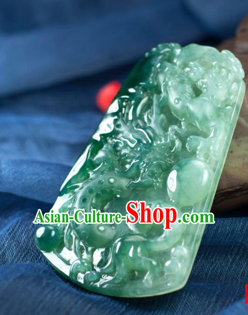 Chinese Traditional Jewelry Accessories Icy Jade Dragon Pendant Ancient Jadeite Necklace