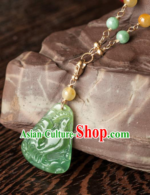 Chinese Traditional Jewelry Accessories Icy Zodiac Chicken Pendant Ancient Jadeite Necklace