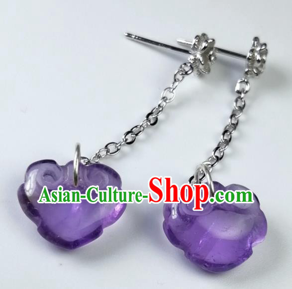 Chinese Traditional Ear Accessories Ancient Handmade Amethyst Earrings for Women