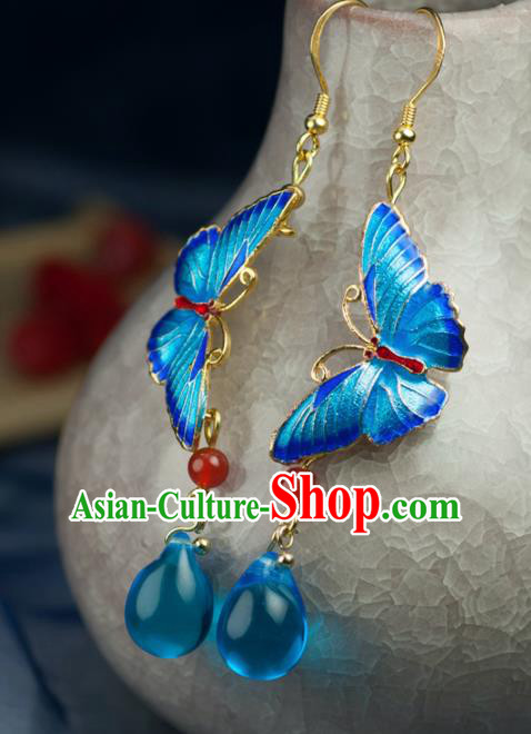 Chinese Traditional Jewelry Accessories Ancient Hanfu Blueing Butterfly Earrings for Women