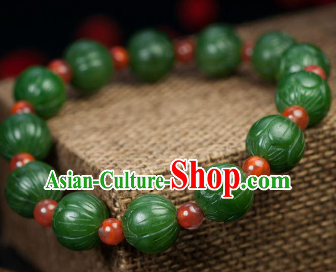 Chinese Traditional Accessories Ancient Handmade Carving Lotus Hetian Jade Bracelet for Women