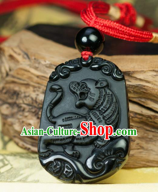 Chinese Traditional Jewelry Accessories Carving Tiger Obsidian Artware Handmade Pendant