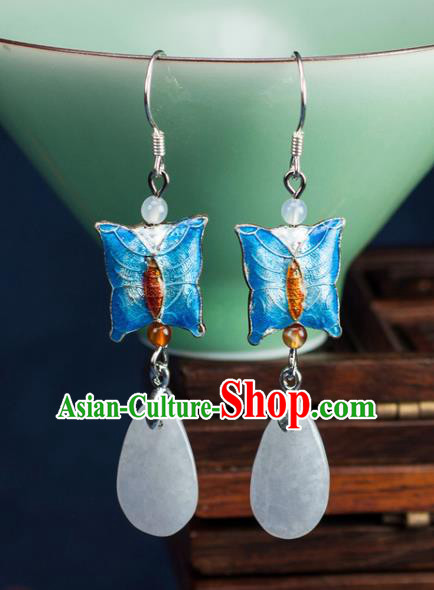 Chinese Traditional Jewelry Accessories Ancient Hanfu Blue Butterfly Earrings for Women