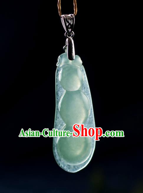 Chinese Traditional Jewelry Accessories Jade Pea Necklace Handmade Carving Emerald Pendant