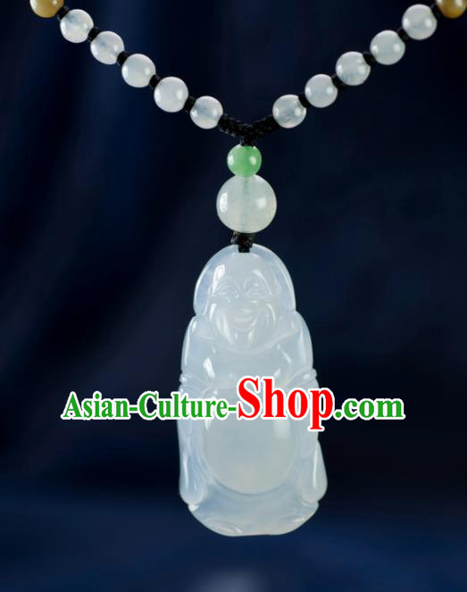 Chinese Traditional Jewelry Accessories Jade Necklace Handmade Carving Maitreya Buddha Emerald Pendant