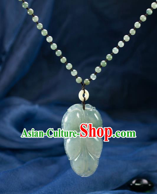 Chinese Traditional Jewelry Accessories Jade Leaf Necklace Handmade Emerald Pendant