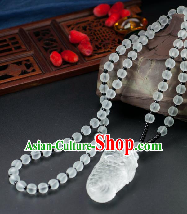 Chinese Traditional Jewelry Accessories Jade Fish Necklace Handmade Jadeite Pendant