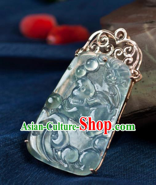 Chinese Traditional Jewelry Accessories Carving Jade Necklace Handmade Jadeite Pendant