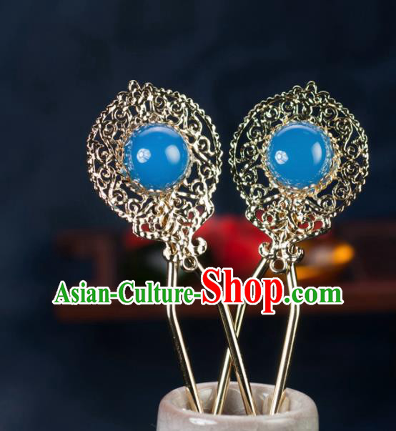 Chinese Traditional Hanfu Hair Accessories Ancient Classical Blue Hairpins for Women