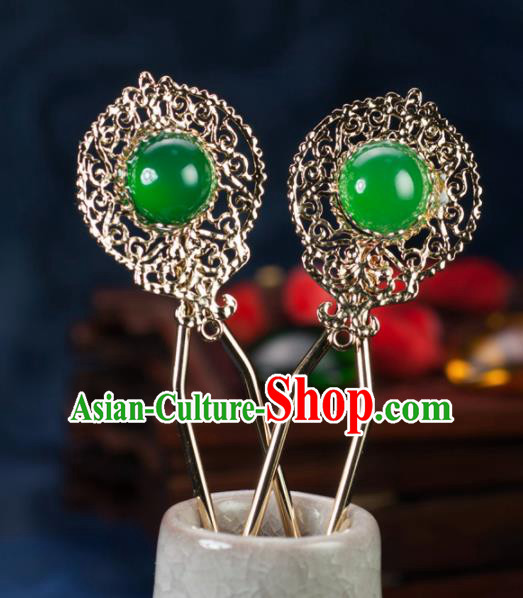 Chinese Traditional Hanfu Hair Accessories Ancient Classical Green Hairpins for Women