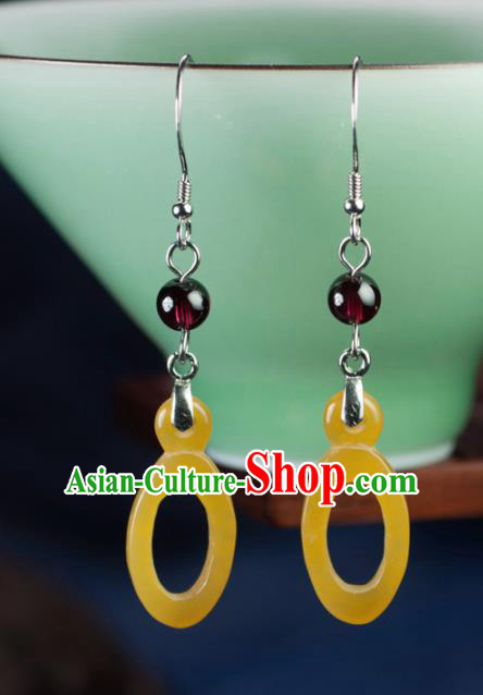 Chinese Traditional Jewelry Accessories Ancient Hanfu Huanglong Jade Earrings for Women