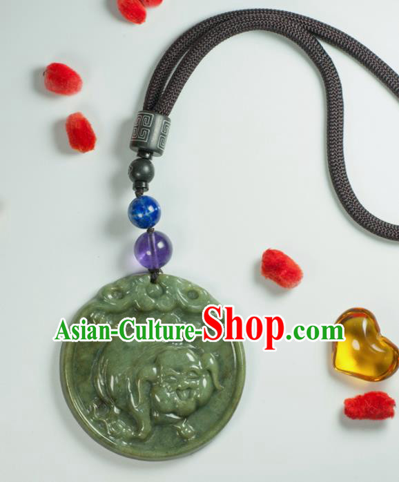 Chinese Traditional Jewelry Accessories Carving Pig Jade Necklace Handmade Jadeite Pendant