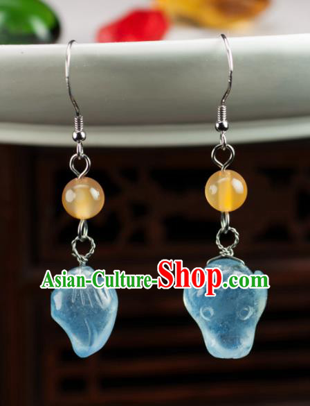 Chinese Traditional Jewelry Accessories Jadeite Earrings Ancient Hanfu Carving Eardrop for Women