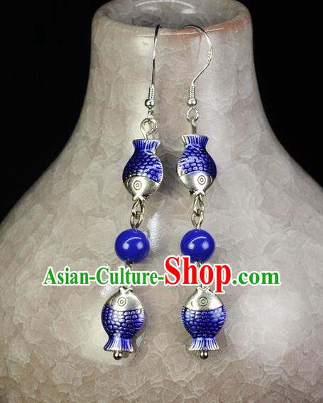 Chinese Traditional Jewelry Accessories Ancient Hanfu Cloisonne Cloisonne Fishes Tassel Earrings for Women