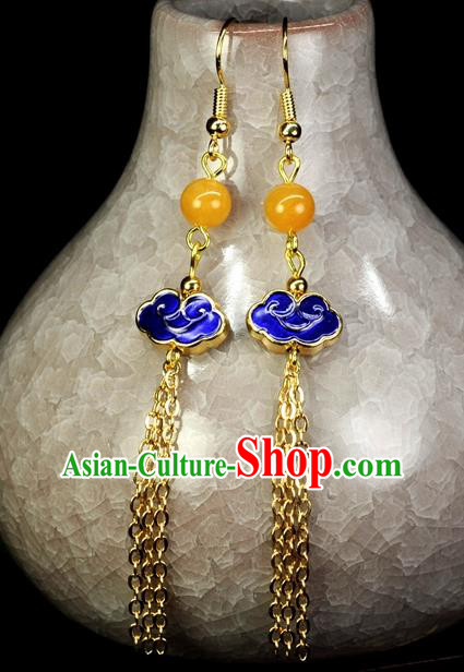 Chinese Traditional Jewelry Accessories Ancient Hanfu Cloisonne Cloisonne Cloud Tassel Earrings for Women